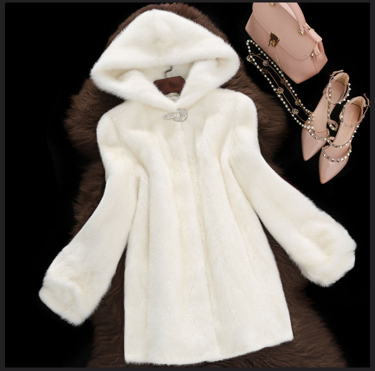 Women's Faux Fur Coat with Elegant Hood and Classic Cut