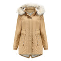 Women's Modern Parka with Removable Faux Fur Collar and Side Pockets