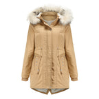 Women's Modern Parka with Removable Faux Fur Collar and Side Pockets