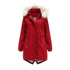 Women's Modern Parka with Removable Faux Fur Collar and Side Pockets