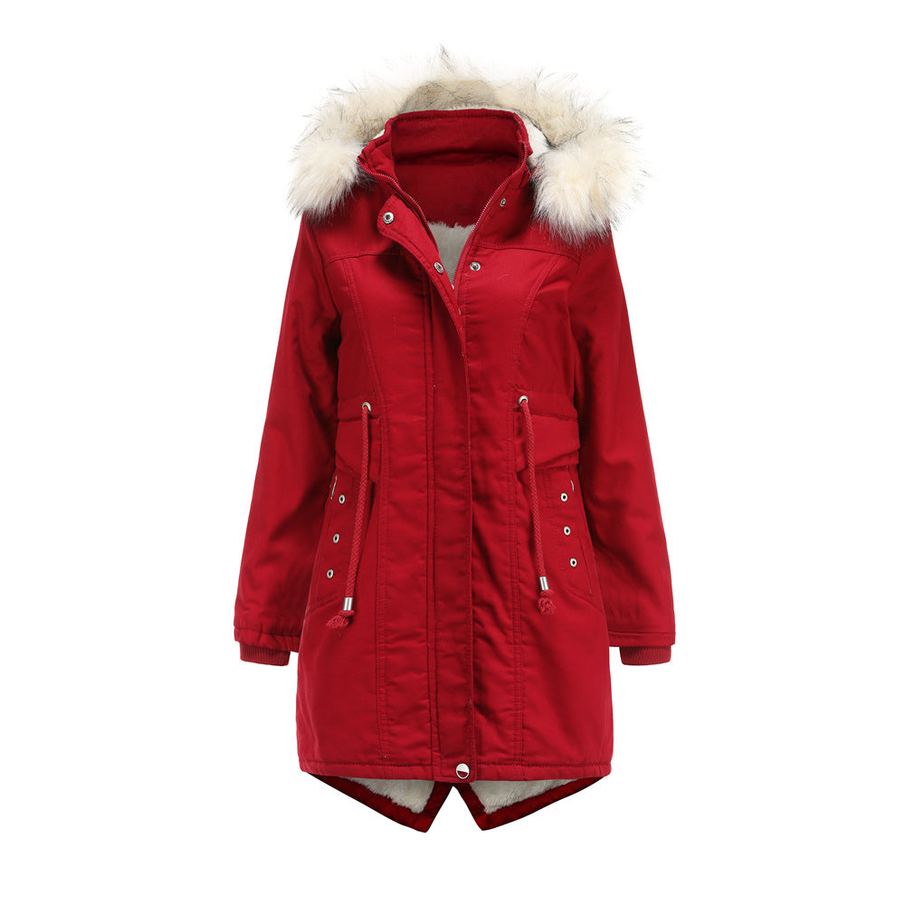 Women's Modern Parka with Removable Faux Fur Collar and Side Pockets