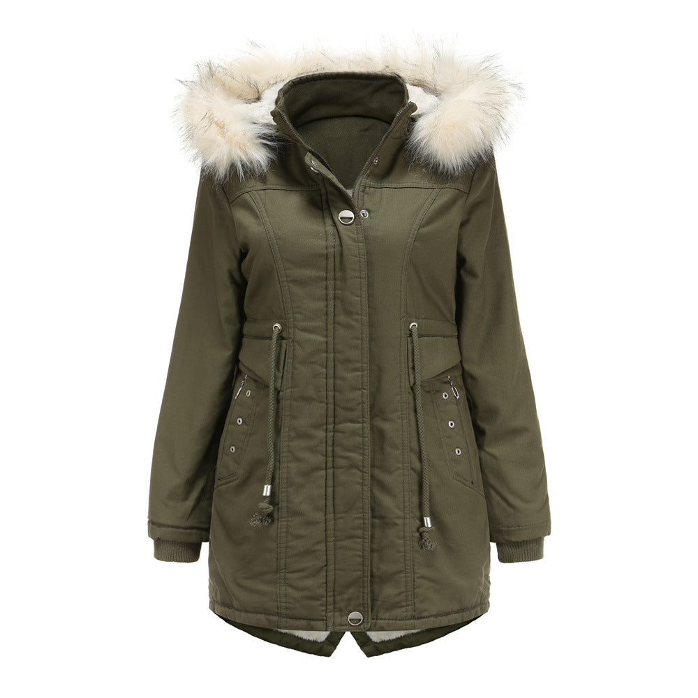 Women's Modern Parka with Removable Faux Fur Collar and Side Pockets