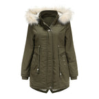 Women's Modern Parka with Removable Faux Fur Collar and Side Pockets