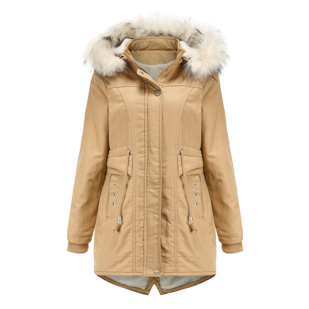 Women's Modern Parka with Removable Faux Fur Collar and Side Pockets
