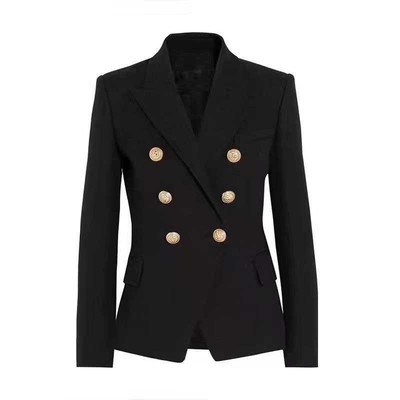 Women's Elegant Double-Breasted Blazer Jacket with Gold Buttons