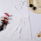 Women's Crochet Beach Cover-Up with Tie Belt and Tassels