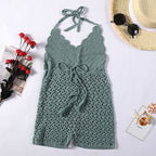 Women's Crochet Beach Cover-Up with Tie Belt and Tassels