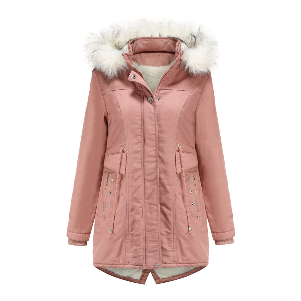 Women's Modern Parka with Removable Faux Fur Collar and Side Pockets