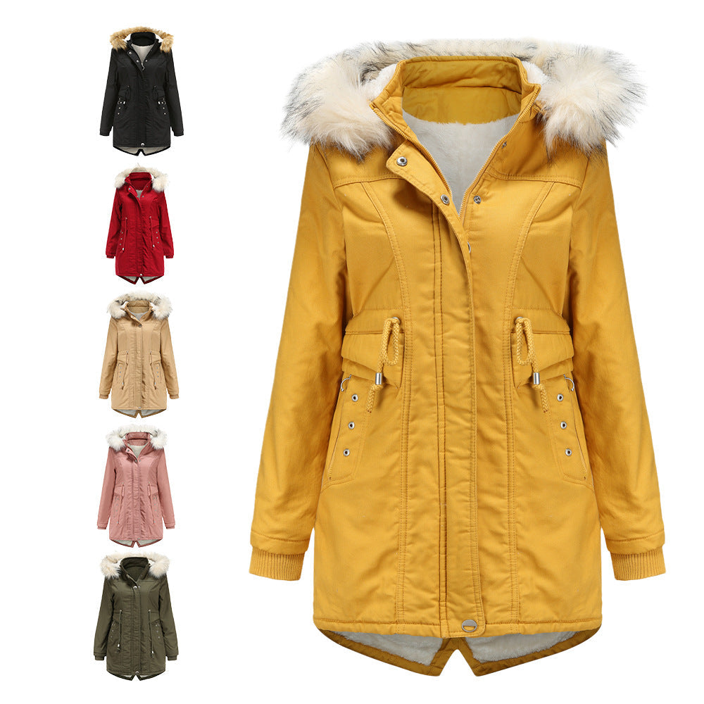 Women's Modern Parka with Removable Faux Fur Collar and Side Pockets