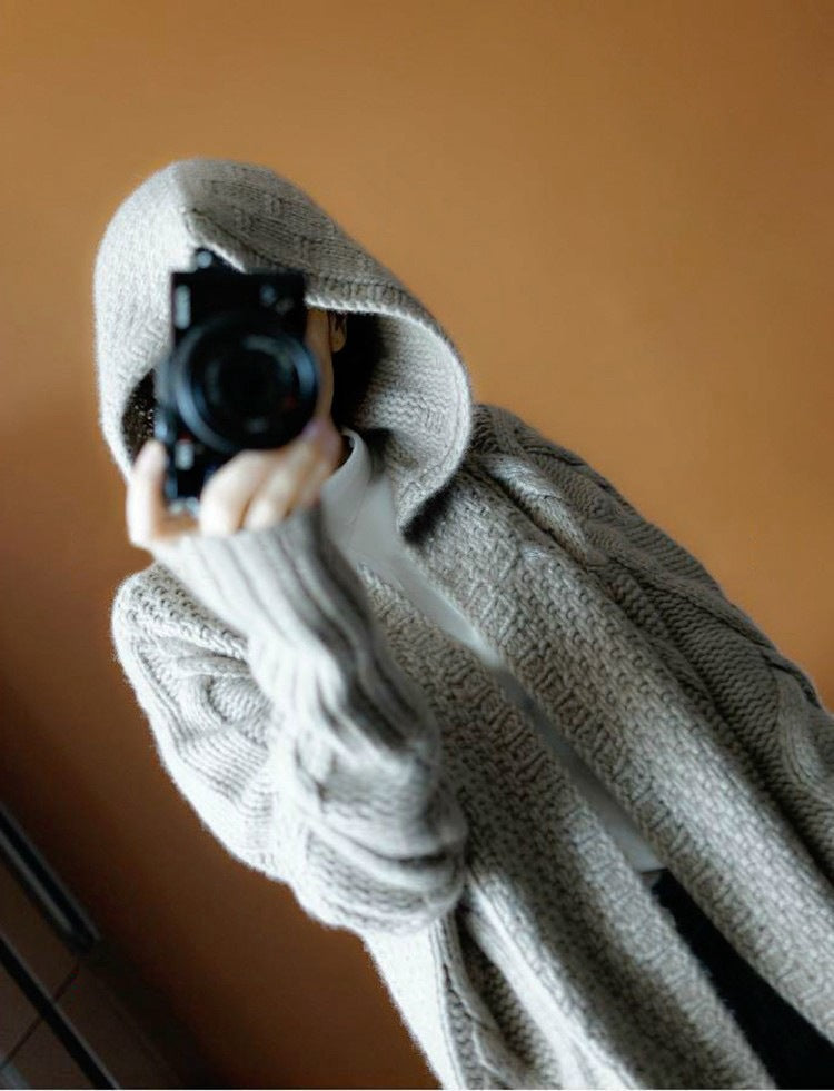 Women's Chunky Knit Cardigan with Hood