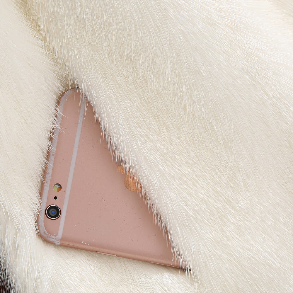Women's Faux Fur Coat with Elegant Hood and Classic Cut