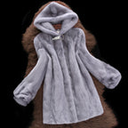 Women's Faux Fur Coat with Elegant Hood and Classic Cut