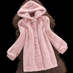 Women's Faux Fur Coat with Elegant Hood and Classic Cut