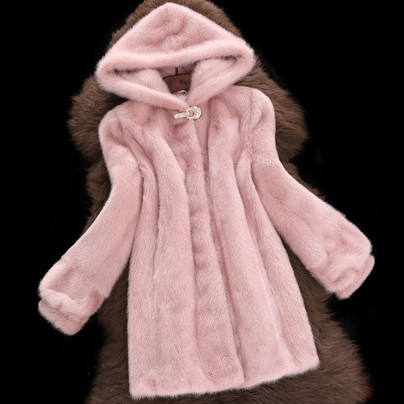 Women's Faux Fur Coat with Elegant Hood and Classic Cut