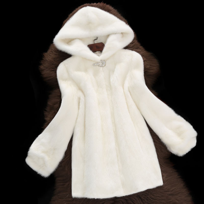 Women's Faux Fur Coat with Elegant Hood and Classic Cut