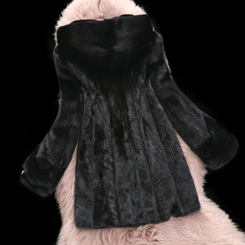Women's Faux Fur Coat with Elegant Hood and Classic Cut