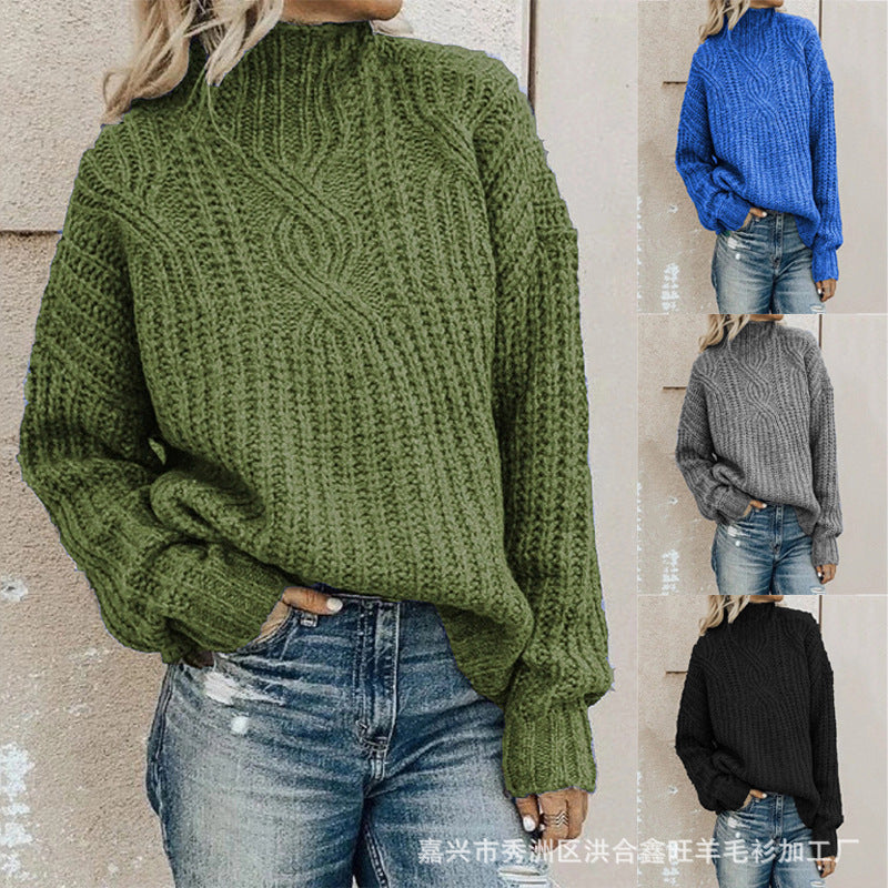 Women's Chunky Knit High-Neck Cable Sweater