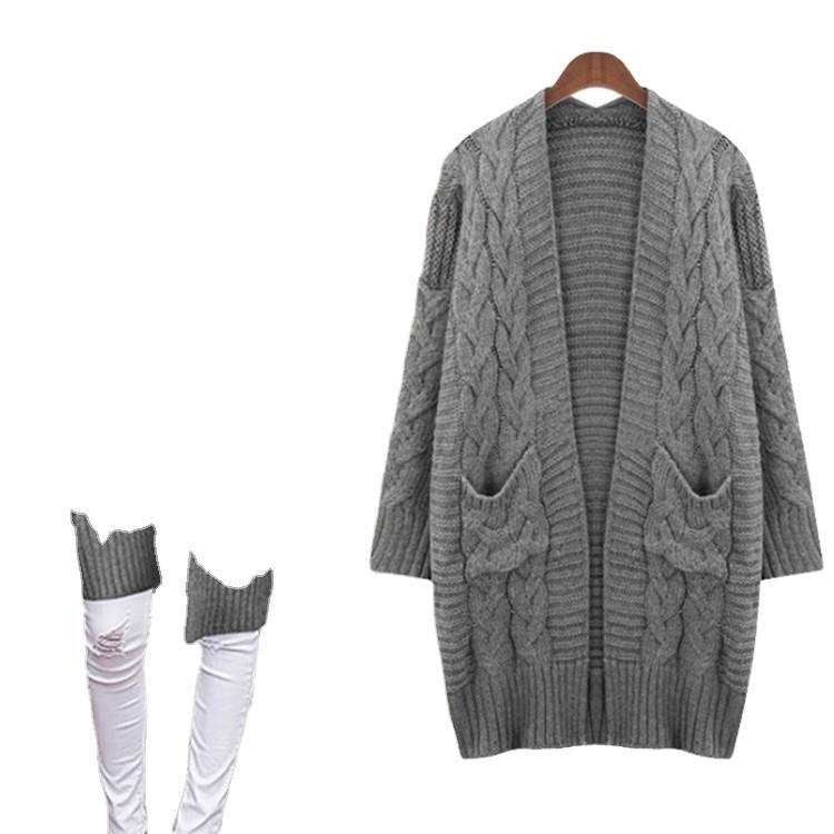 Women's Chunky Knit Cardigan with Deep V-Neck and Practical Pockets