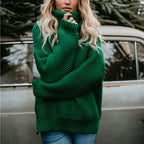 Women's Chunky Knit High-Neck Sweater with Dropped Shoulders