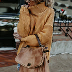 Women's Chunky Knit High-Neck Sweater with Dropped Shoulders