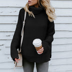 Women's Chunky Knit High-Neck Sweater with Dropped Shoulders