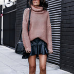 Women's Chunky Knit High-Neck Sweater with Dropped Shoulders