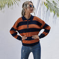 Women's Striped Sweater with Button Placket and High-Quality Ribbed Design