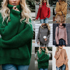Women's Chunky Knit High-Neck Sweater with Dropped Shoulders