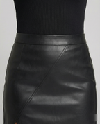 Women's Faux Leather Mini Skirt with Diagonal Seams