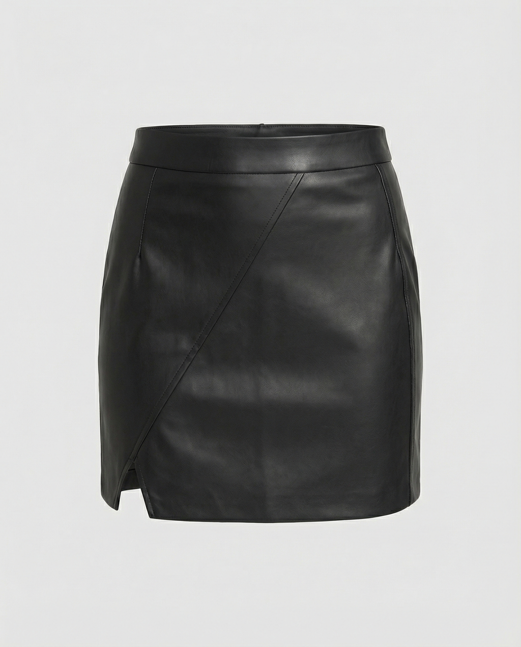 Women's Faux Leather Mini Skirt with Diagonal Seams