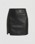 Women's Faux Leather Mini Skirt with Diagonal Seams