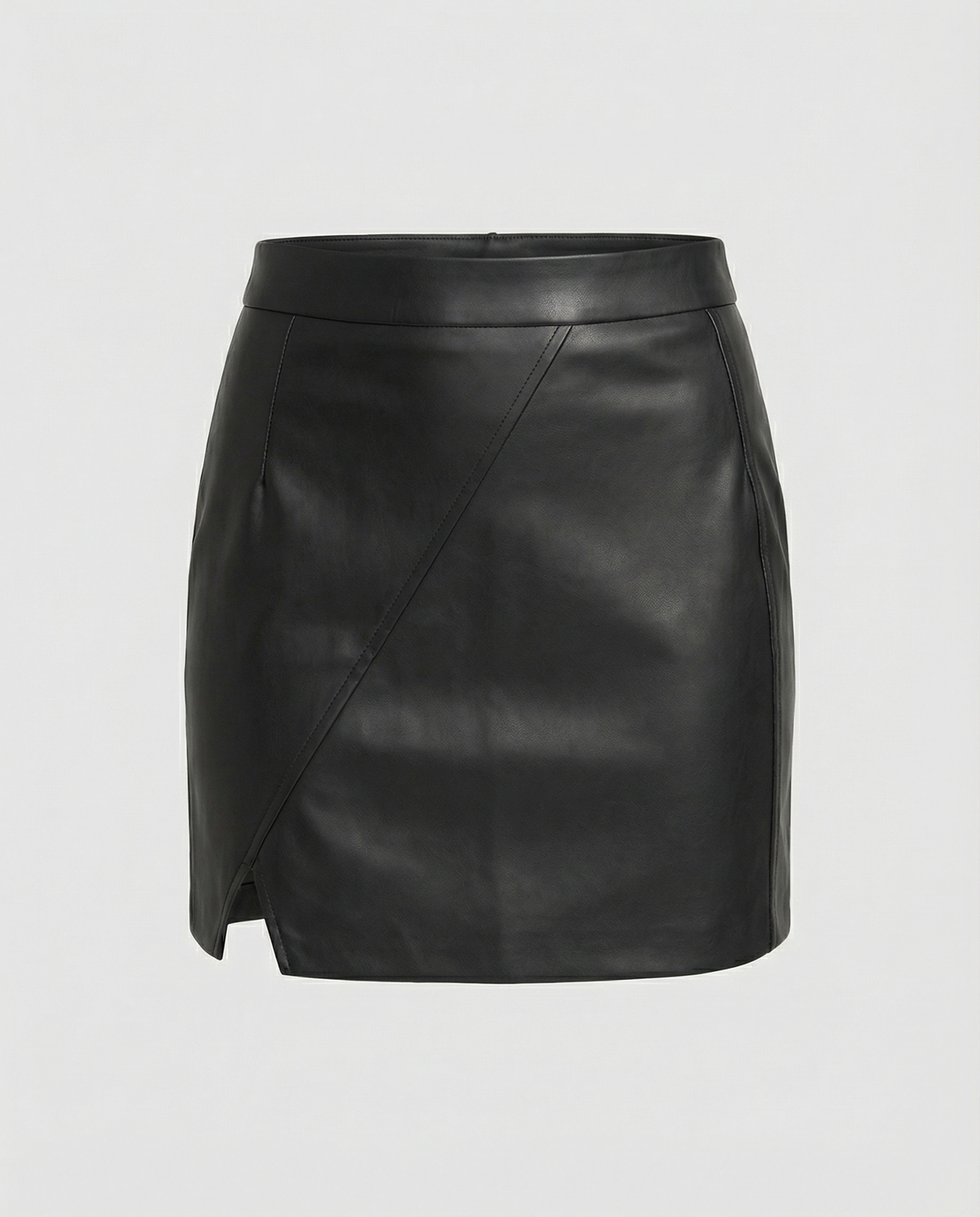 Women's Faux Leather Mini Skirt with Diagonal Seams