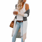 Women's Casual Knit Coat with Color Block Design and Open Front