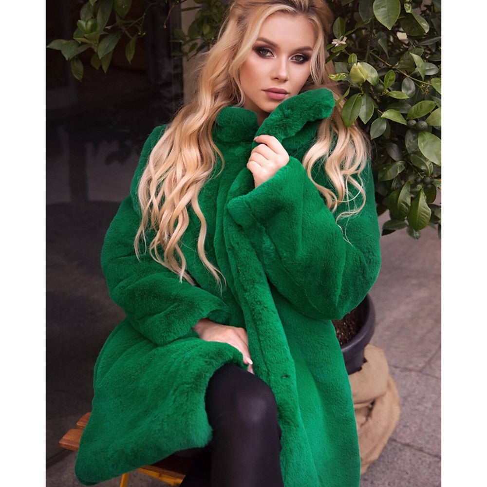 Women's Fluffy Faux Fur Coat with High Collar