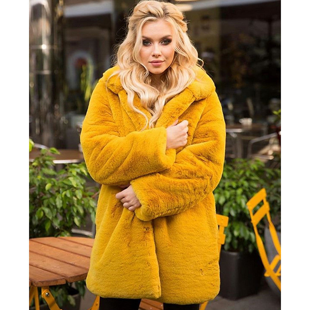Women's Fluffy Faux Fur Coat with High Collar