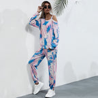 Women's Casual Tie-Dye Lounge Set with Off-Shoulder Crop Top & Jogger Pants