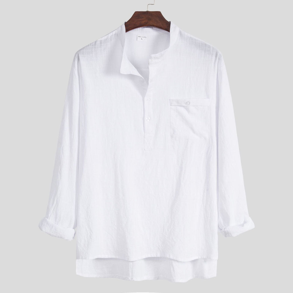 Women's Long-Sleeve Shirt with Modern Stand-Up Collar and Practical Chest Pocket
