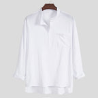 Women's Long-Sleeve Shirt with Modern Stand-Up Collar and Practical Chest Pocket