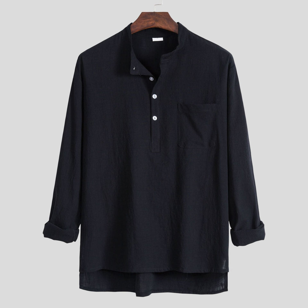 Women's Long-Sleeve Shirt with Modern Stand-Up Collar and Practical Chest Pocket