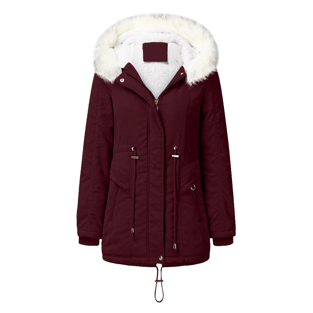 Fashionable Winter Parka with Detachable Faux Fur Collar and Adjustable Waist