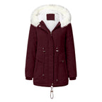 Fashionable Winter Parka with Detachable Faux Fur Collar and Adjustable Waist