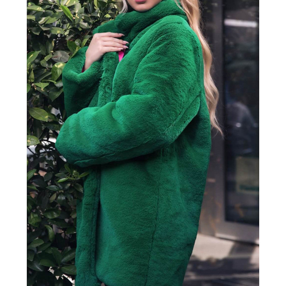 Women's Fluffy Faux Fur Coat with High Collar