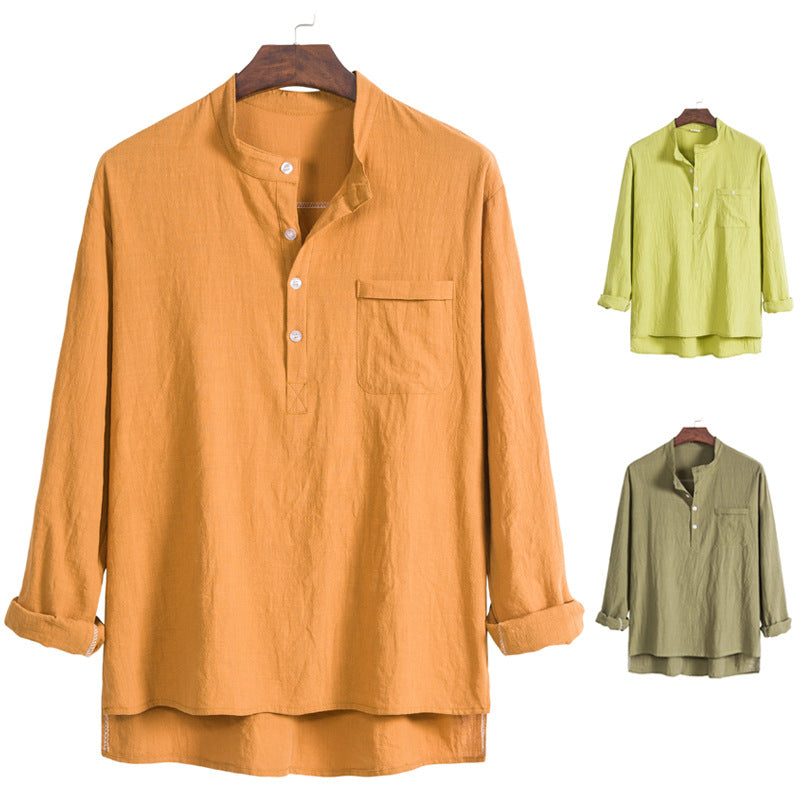 Women's Long-Sleeve Shirt with Modern Stand-Up Collar and Practical Chest Pocket