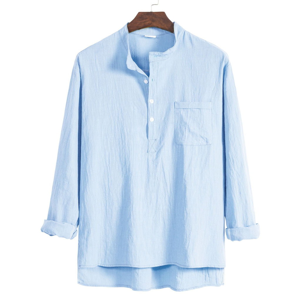 Women's Long-Sleeve Shirt with Modern Stand-Up Collar and Practical Chest Pocket