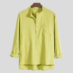Women's Long-Sleeve Shirt with Modern Stand-Up Collar and Practical Chest Pocket