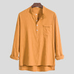 Women's Long-Sleeve Shirt with Modern Stand-Up Collar and Practical Chest Pocket