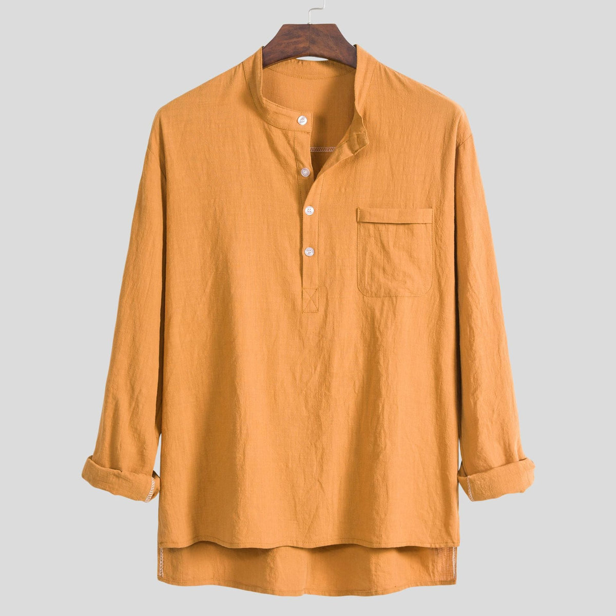 Women's Long-Sleeve Shirt with Modern Stand-Up Collar and Practical Chest Pocket