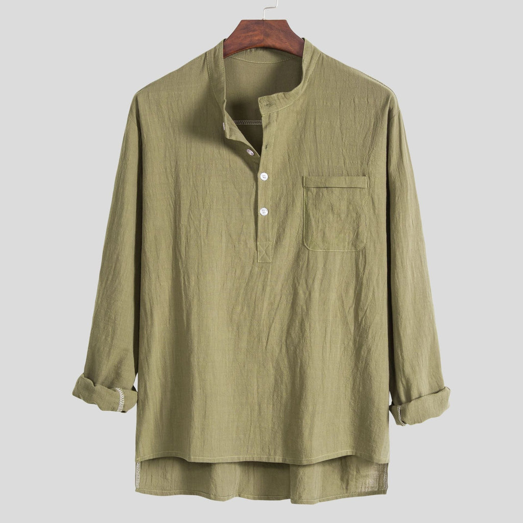 Women's Long-Sleeve Shirt with Modern Stand-Up Collar and Practical Chest Pocket