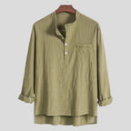 Women's Long-Sleeve Shirt with Modern Stand-Up Collar and Practical Chest Pocket