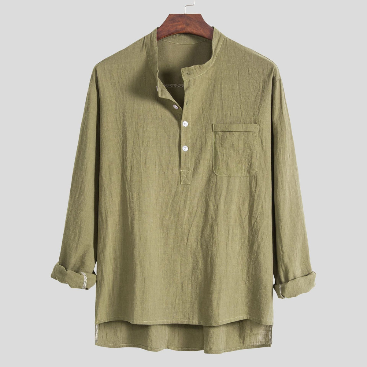 Women's Long-Sleeve Shirt with Modern Stand-Up Collar and Practical Chest Pocket